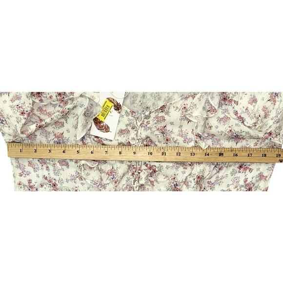 NWT Chelsea & Violet Floral Woven Lace-Up Ruffle Blouse Top Women's Large - Picture 4 of 8